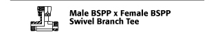 Male BSPP x Female BSPP Swivel Branch Tee