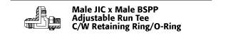 Male JIC x Male BSPP Adjustable Run Tee Retaining Ring/O-Ring
